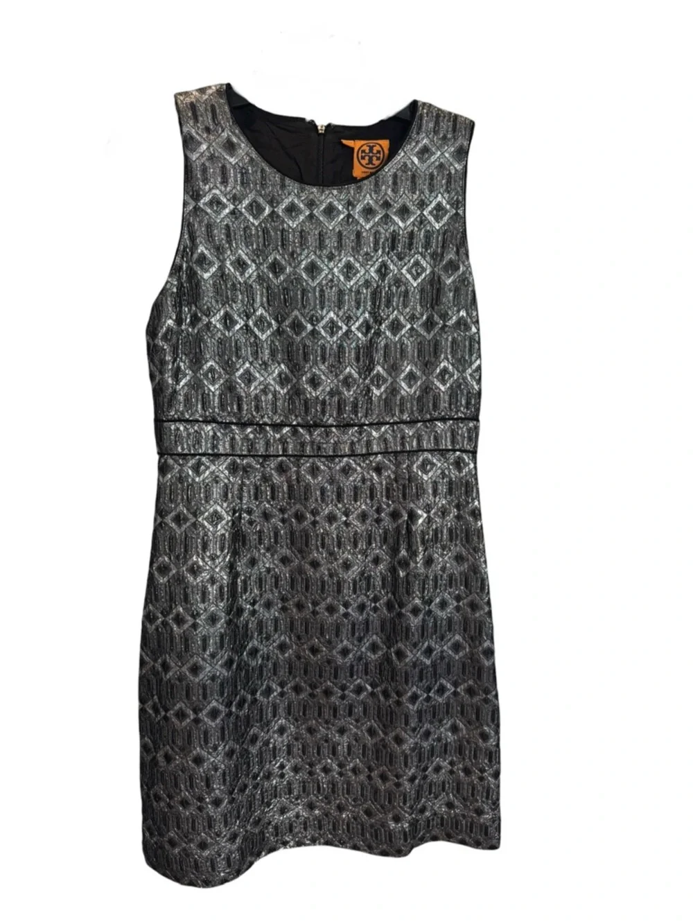 Tory Burch Metallic Silver Geometric Sleeveless Mini Dress